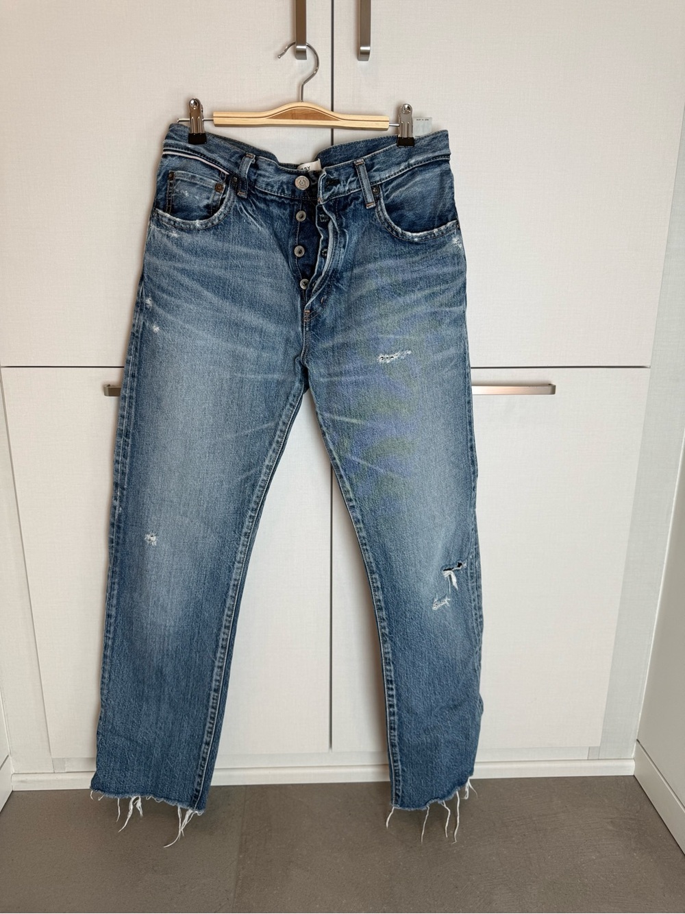 Moussy Distressed Straight-Leg Blue Denim Jeans